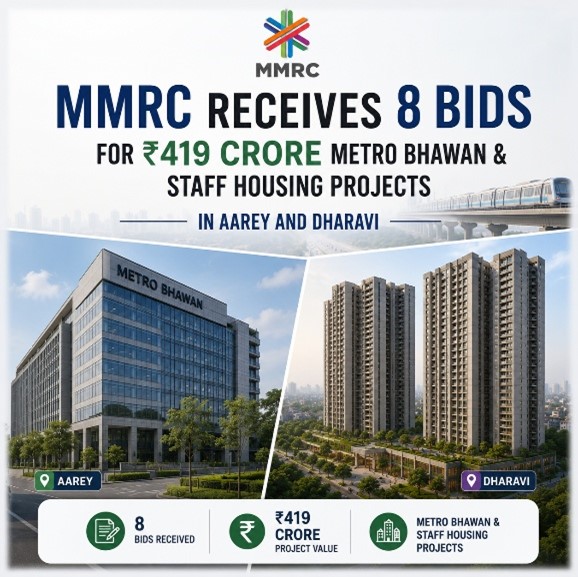 MMRC Receives 8 Bids for ₹419 Crore Metro Bhawan & Staff Housing Projects in Aarey and Dharavi